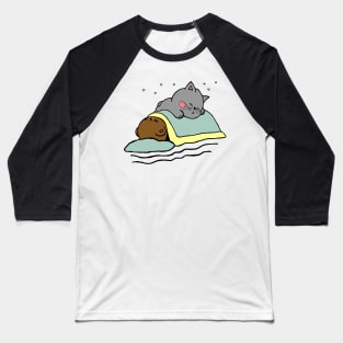 Sleeping Bear & Kitty (Dark) Baseball T-Shirt